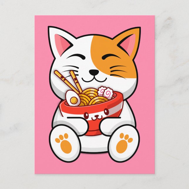 Carte postale adorable Chat Noodles (Devant)