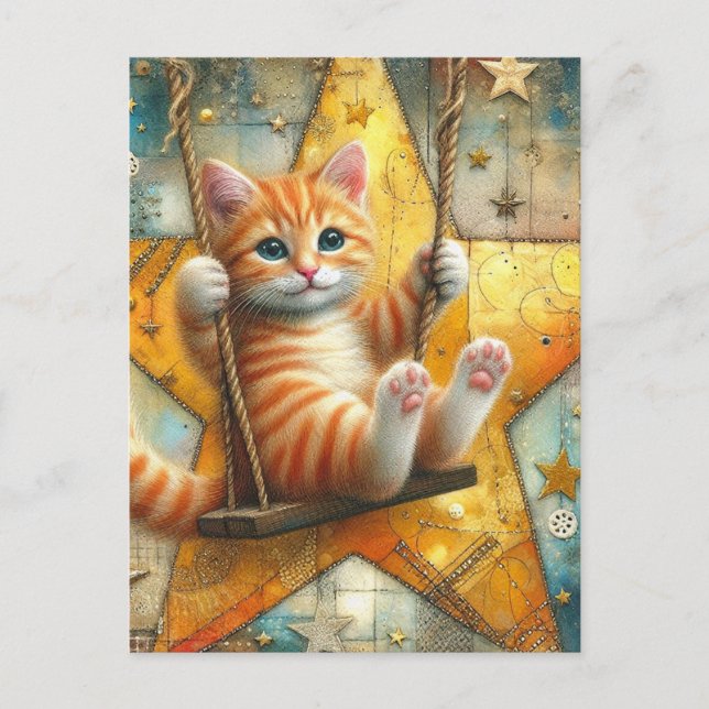 Carte Postale Adorable chaton gingembre sur une aile (Devant)