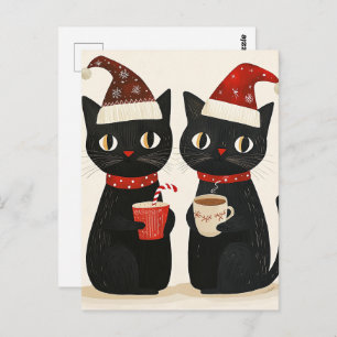 Carte Postale adorable Chats Noirs de Noël