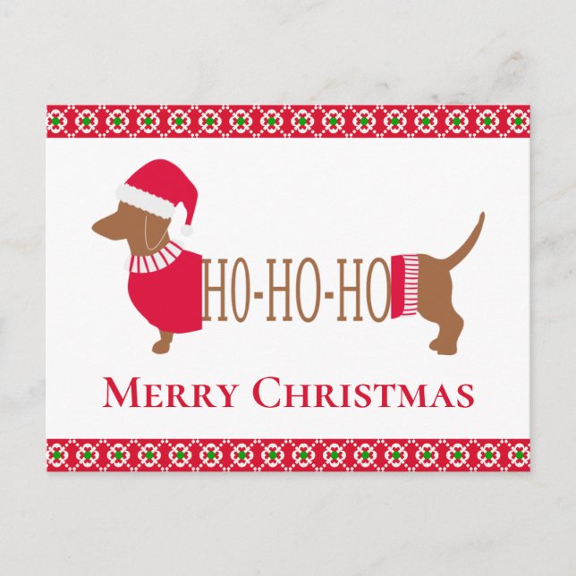Carte Postale adorable chien de Noël Dachshund (Devant)