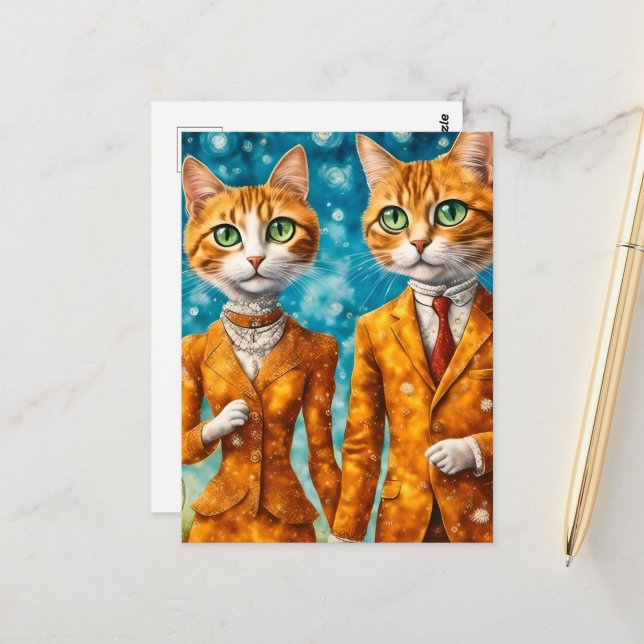 Carte Postale Adorable couple de chats gingembre (Devant/Arrière en situation)