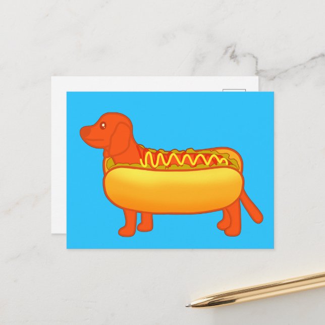 Carte Postale Adorable Dachshund Hot Dog (Devant/Arrière en situation)