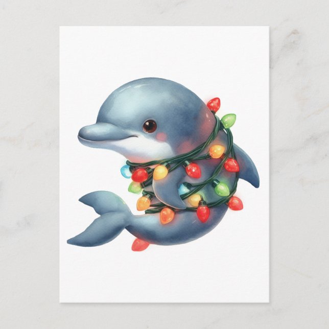 Carte Postale adorable dauphin de Noël (Devant)