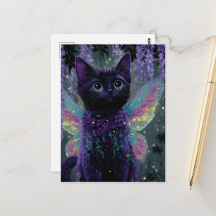 Carte Postale Adorable drôle mignon chat noir fée