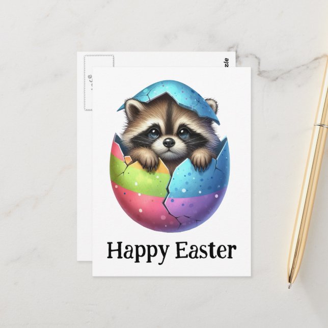 Carte Postale Adorable Drôle mignon Raccoon de Pâques (Devant/Arrière en situation)