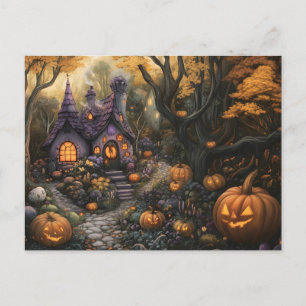 Carte Postale Adorable Éffrayant House et Halloween Citrouille P