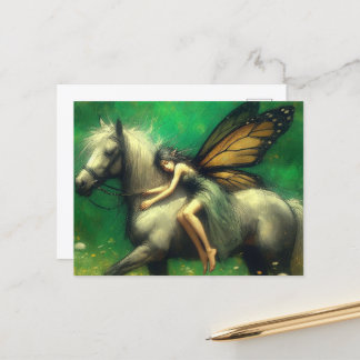 Carte Postale Adorable Fée endormi sur un cheval