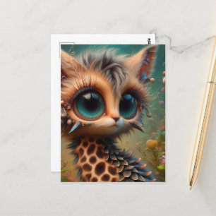 Carte Postale Adorable Fluffy Kitten Giraffe Peacock Critère