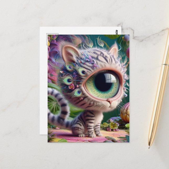 Carte Postale Adorable Fluffy One Eyed Kitten (Devant/Arrière en situation)