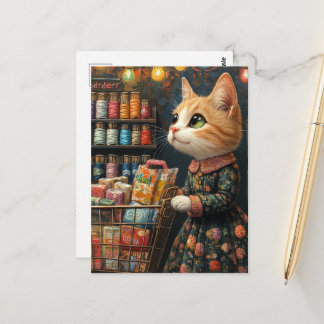 Carte Postale Adorable Ginger Kitty Shopping For Groceries