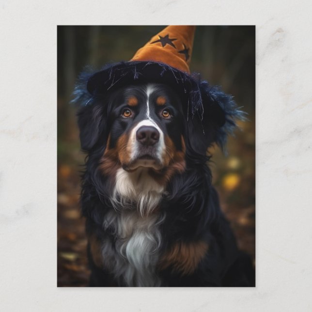 Carte Postale Adorable Halloween Bernese Mountain Dog (Devant)