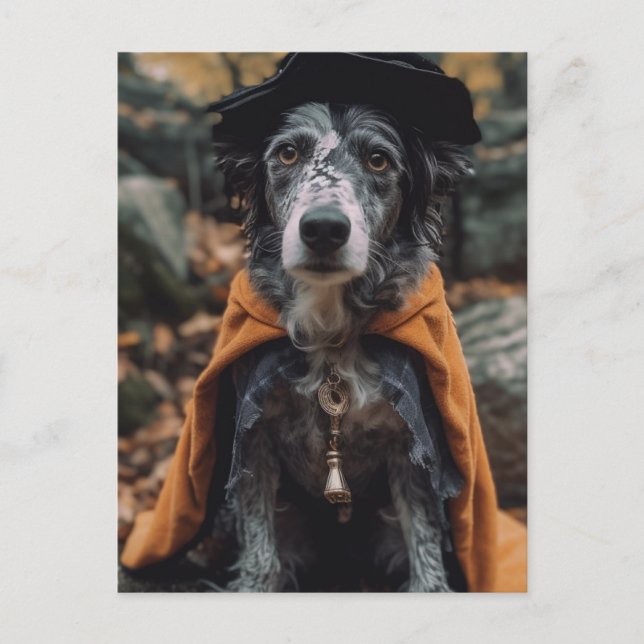 Carte Postale Adorable Halloween Chien Art AI (Devant)