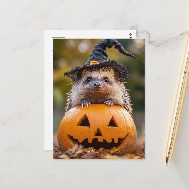 Carte Postale Adorable Halloween Hdgehog (Devant/Arrière en situation)