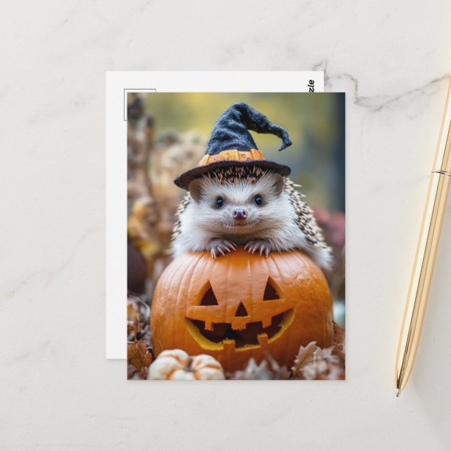 Carte Postale Adorable Halloween Hdgehog (Devant/Arrière en situation)
