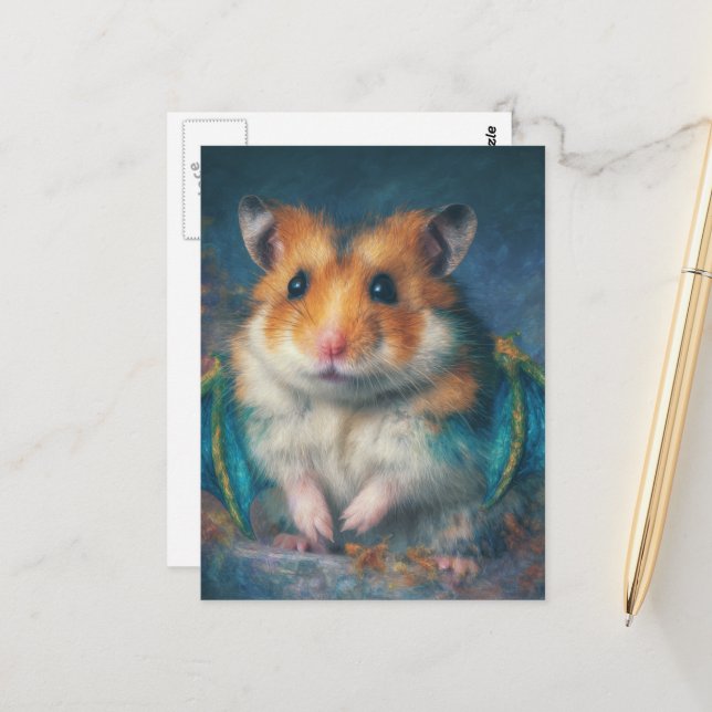 Carte Postale Adorable Hamster Dragon (Devant/Arrière en situation)