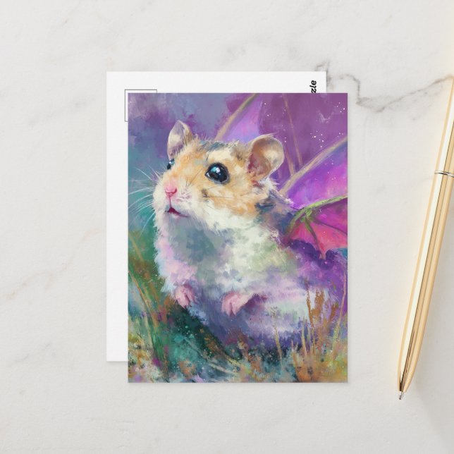 Carte Postale Adorable Hamster Dragon (Devant/Arrière en situation)