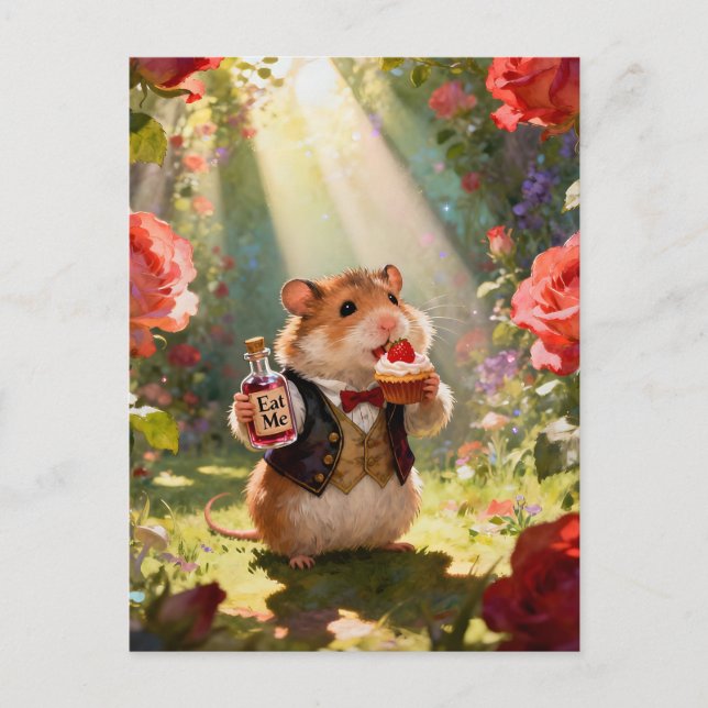 Carte Postale Adorable Hamster Eats Strawberry Cupcake (Devant)