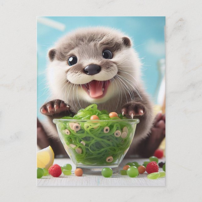 Carte Postale Adorable Happy Otter Faire une salade (Devant)