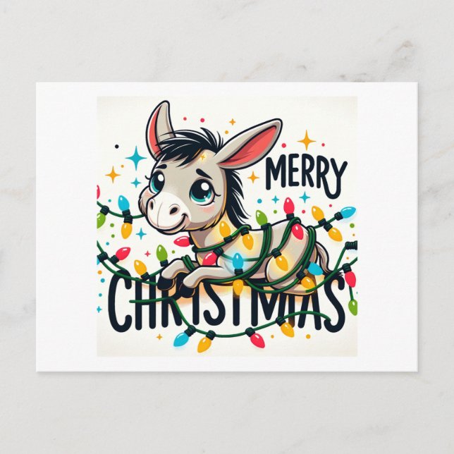 Carte Postale Adorable Joyeux âne de Noël (Devant)