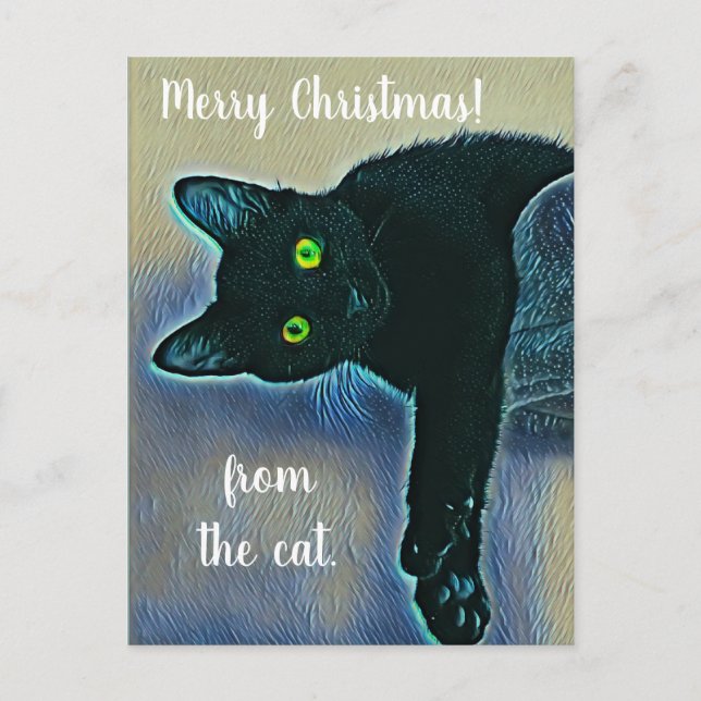 Carte Postale Adorable Joyeux voeux de Noël du chat noir (Devant)