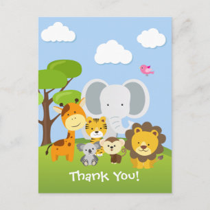 Carte postale adorable Jungle Animal Friends Merci