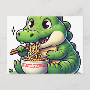 Carte Postale Adorable Kawaii Alligator Manger Ramen