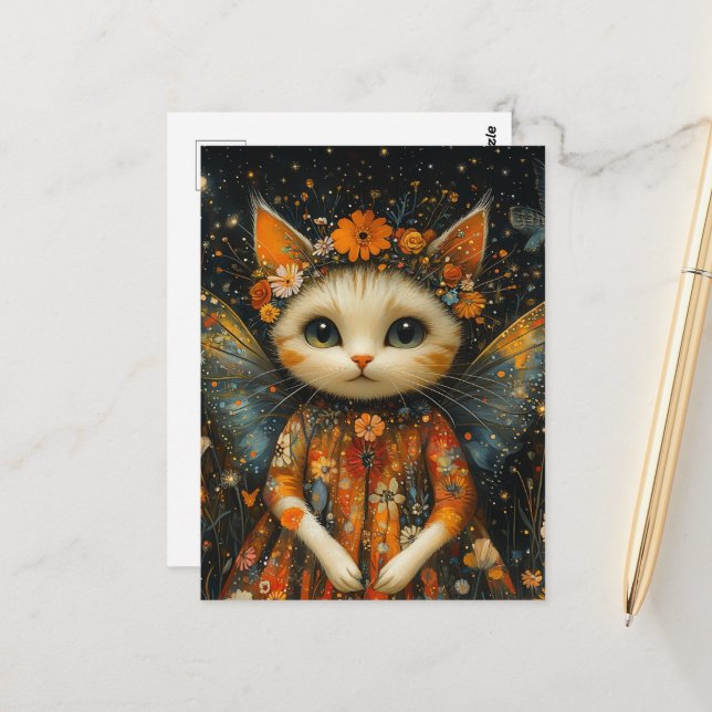 Carte Postale Adorable Kitten Angel (Devant/Arrière en situation)