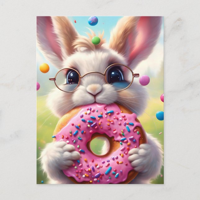Carte Postale Adorable lapin blanc avec beigne (Devant)