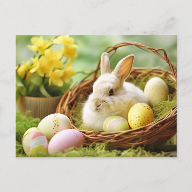 Carte Postale Adorable Lapin de Pâques au printemps (Devant)