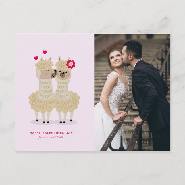 Carte Postale Adorable Llama Custom Photo Valentines Day (Devant)