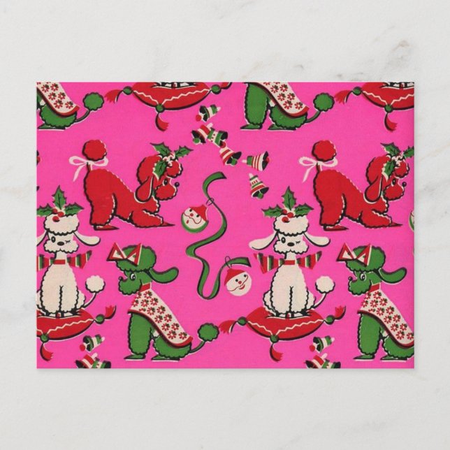 Carte Postale Adorable Mid-century MCM holiday poodles on Pink   (Devant)