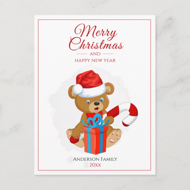 Carte Postale Adorable Noël Teddy | Noël personnalisé (Devant)