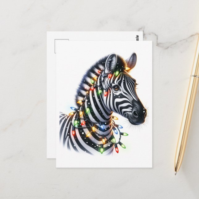 Carte Postale Adorable Noël Zebra (Devant/Arrière en situation)
