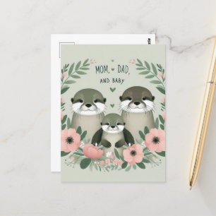 Carte Postale Adorable Otter Boho maman papa et bébé