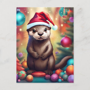Carte Postale adorable Otter de Noël