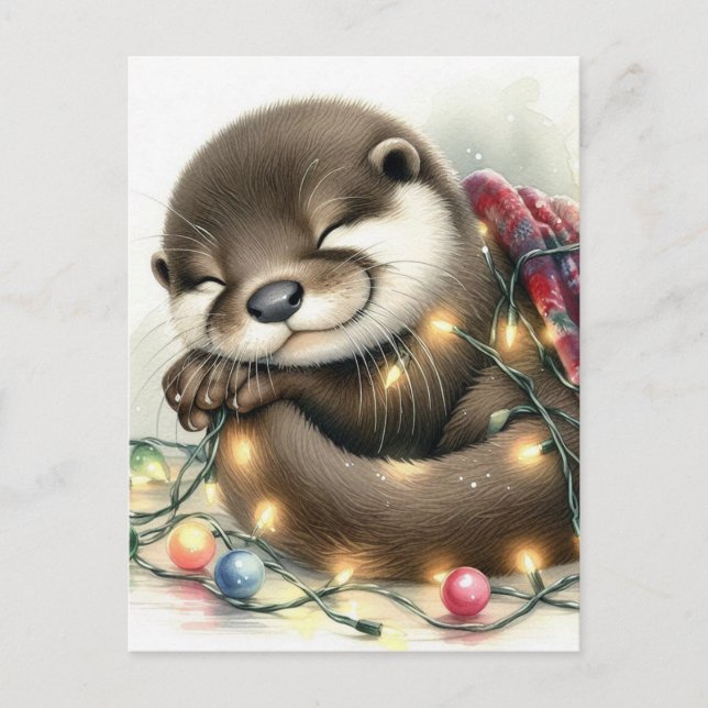 Carte Postale adorable Otter de Noël (Devant)