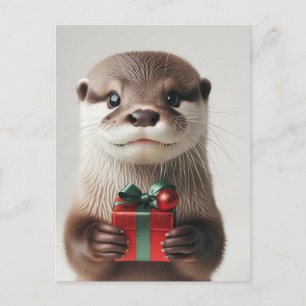 Carte Postale Adorable Otter de Noël avec présent