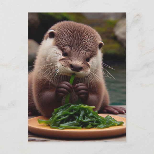 Carte Postale Adorable Otter Manger une salade d'algues (Devant)