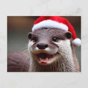 Carte Postale Adorable Otter Santa Hat