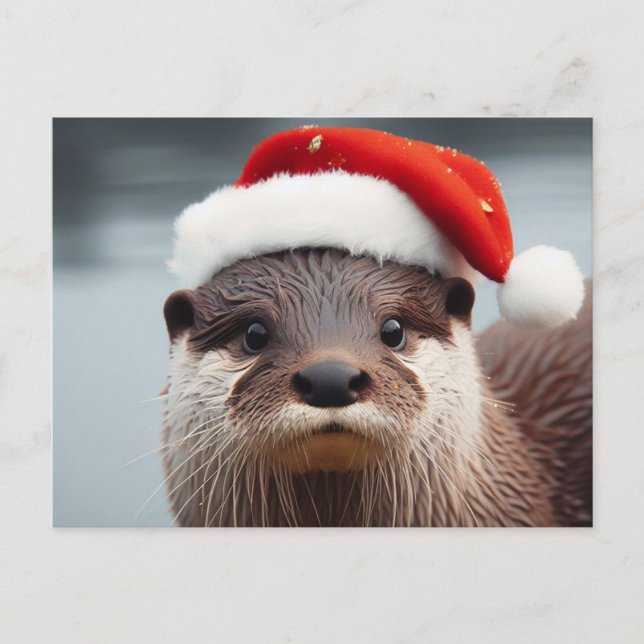 Carte Postale Adorable Otter Santa Hat (Devant)