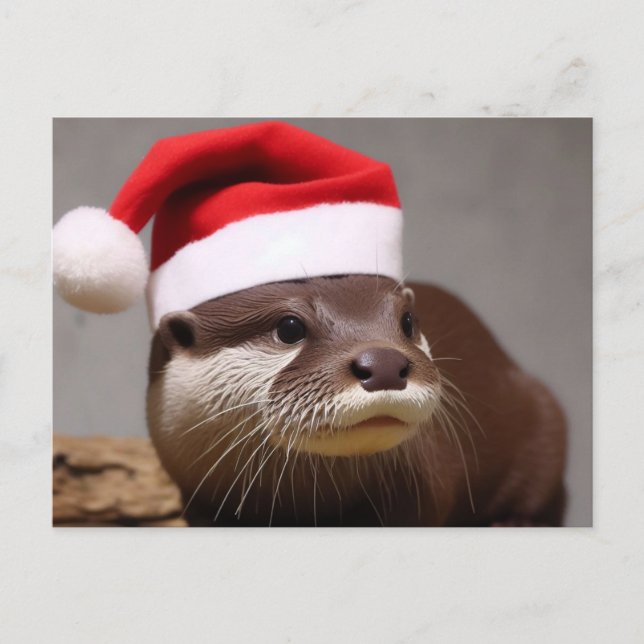 Carte Postale Adorable Otter Santa Hat (Devant)