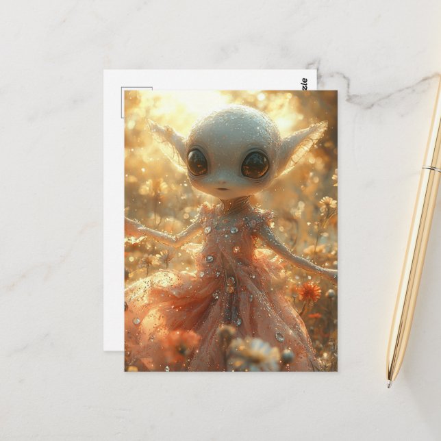 Carte Postale adorable petit Alien (Devant/Arrière en situation)