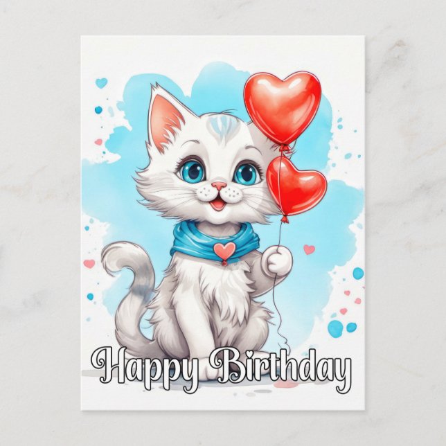 Carte Postale Adorable Petit Chat | Joyeux Anniversaire (Devant)