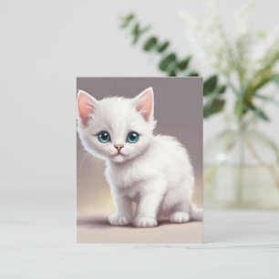 Carte Postale adorable petit chaton blanc