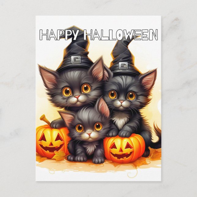 Carte Postale Adorable Petit Chatons Halloween (Devant)