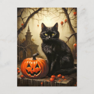 Carte Postale Adorable Petit Kitty Chat Sorcière   Bonne Hallowe