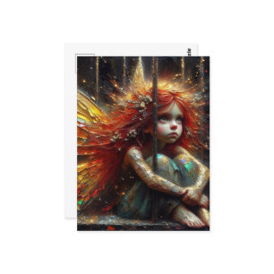 Carte Postale Adorable Petite Fée avec cheveux rouges