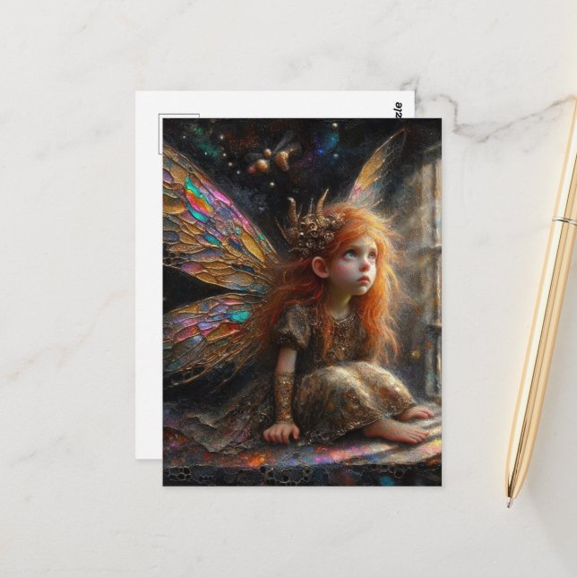 Carte Postale Adorable Petite Fée avec cheveux rouges (Devant/Arrière en situation)