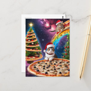Carte Postale adorable Pizza Cats de Noël