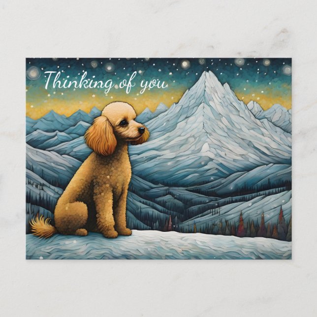 Carte Postale Adorable Poodle Snowy Mountain Penser De Vous (Devant)